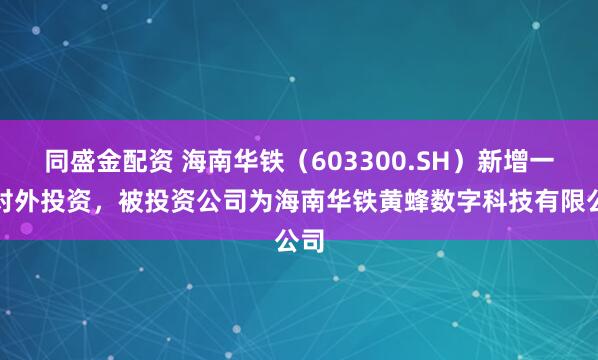 同盛金配资 海南华铁（603300.SH）新增一起对外投资，被投资公司为海南华铁黄蜂数字科技有限公司